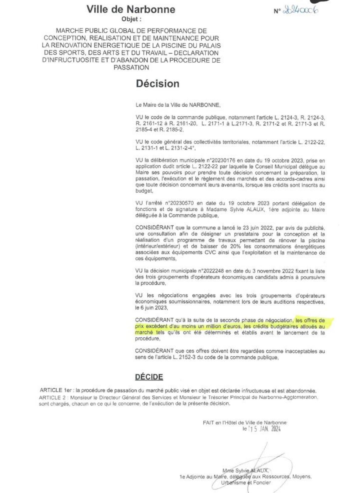 Décision d’abandon du marché – janvier 2024